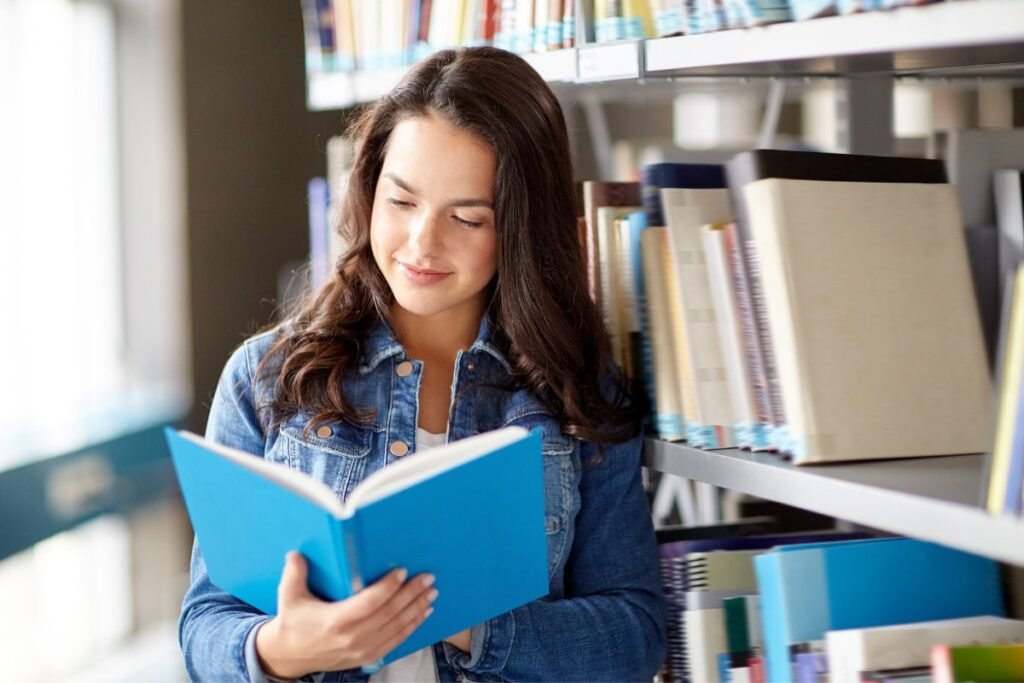 high school girl in the library