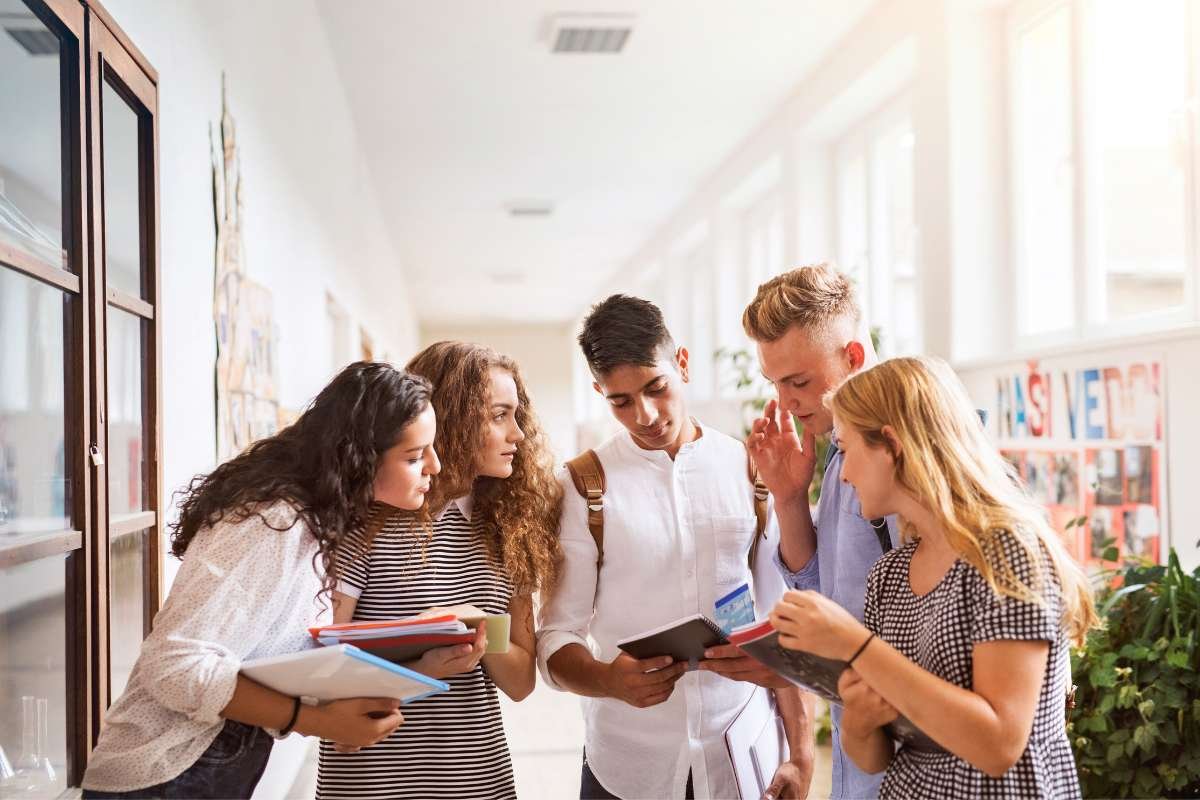 Teenage Students in High School Hall